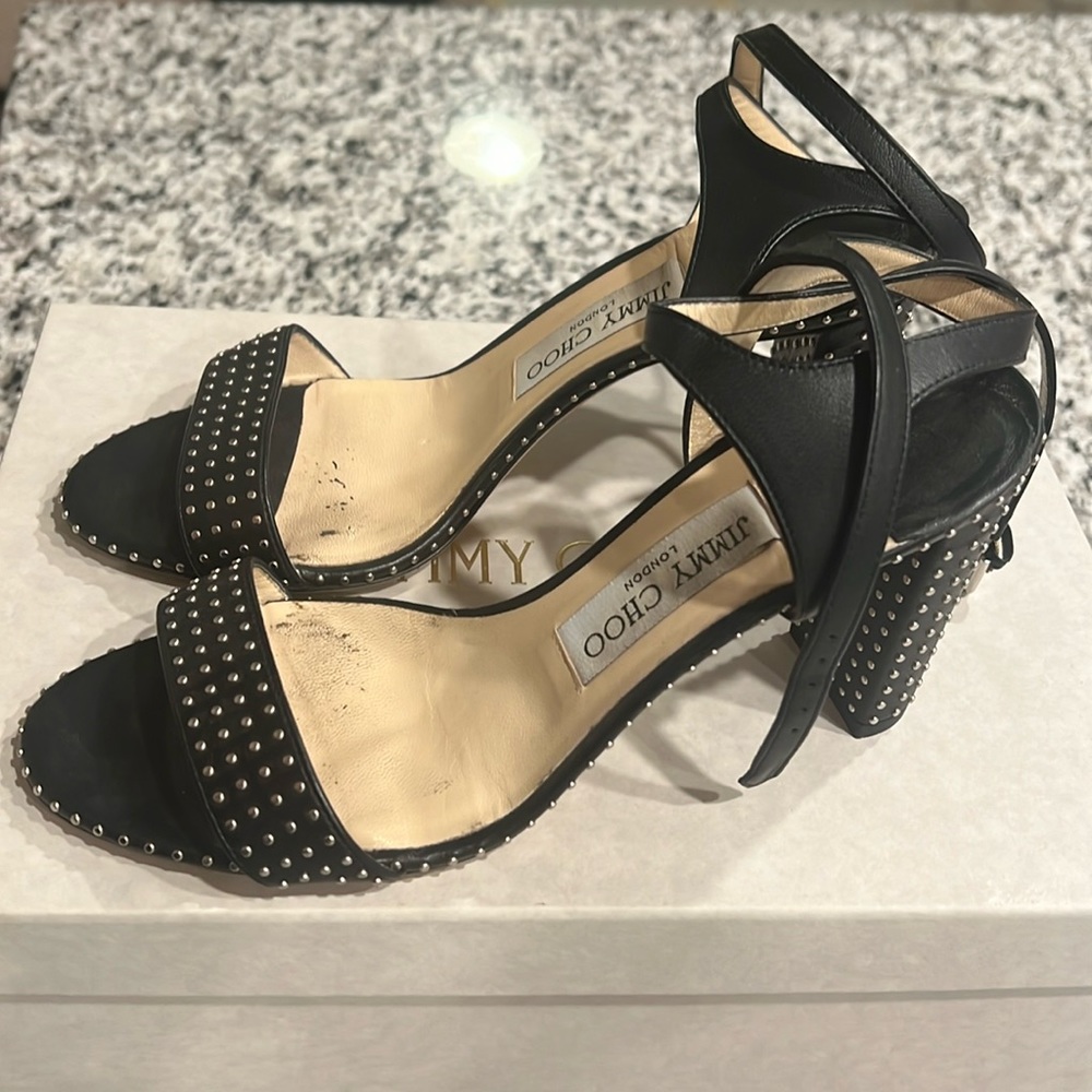 Jimmy Choo Marine 85 Black and Silver Studded Heel